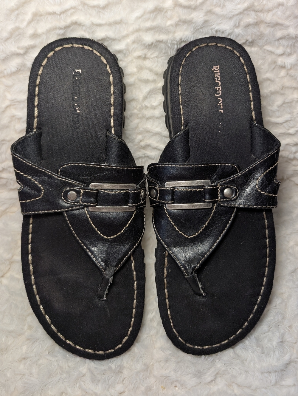 Black Women's Leather Slide Sandals